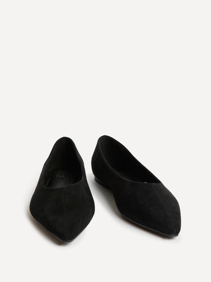 Candid Wide Fit Black Pointed Toe Ballet Flats