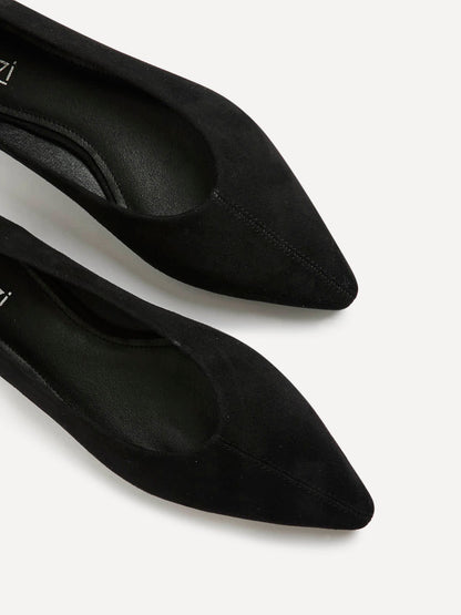 Candid Wide Fit Black Pointed Toe Ballet Flats