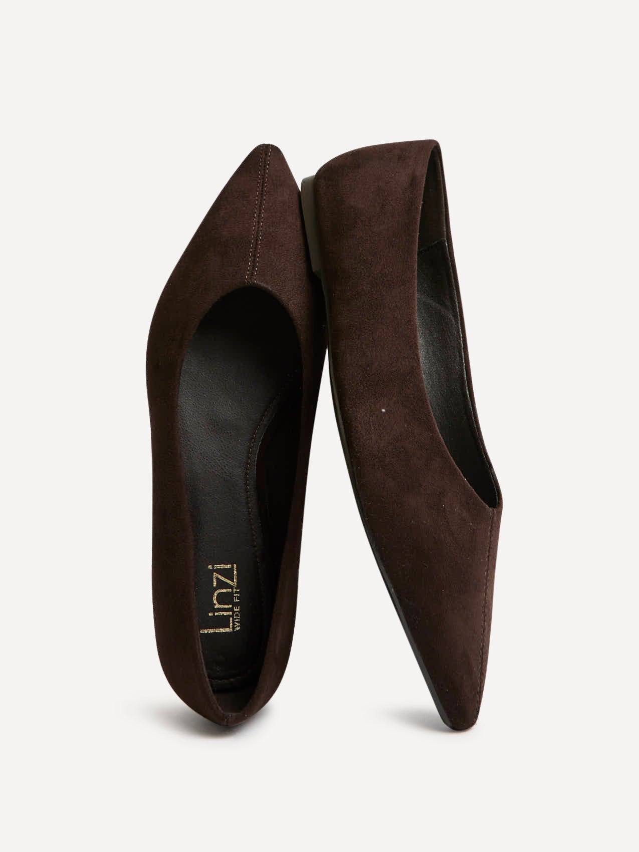 Candid Wide Fit Brown Pointed Toe Ballet Flats