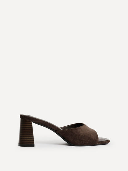 Cannes Brown Faux Suede Mule Heels