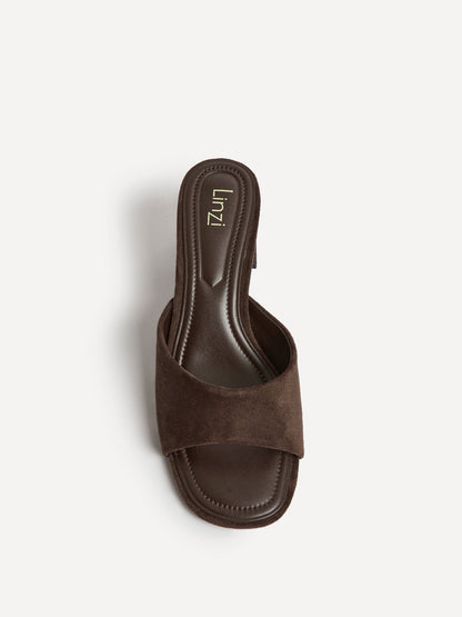 Cannes Brown Faux Suede Mule Heels