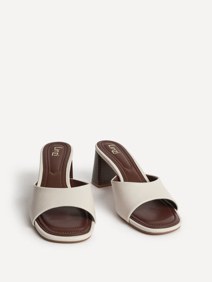 Cannes Ivory Faux Leather Mule Heels