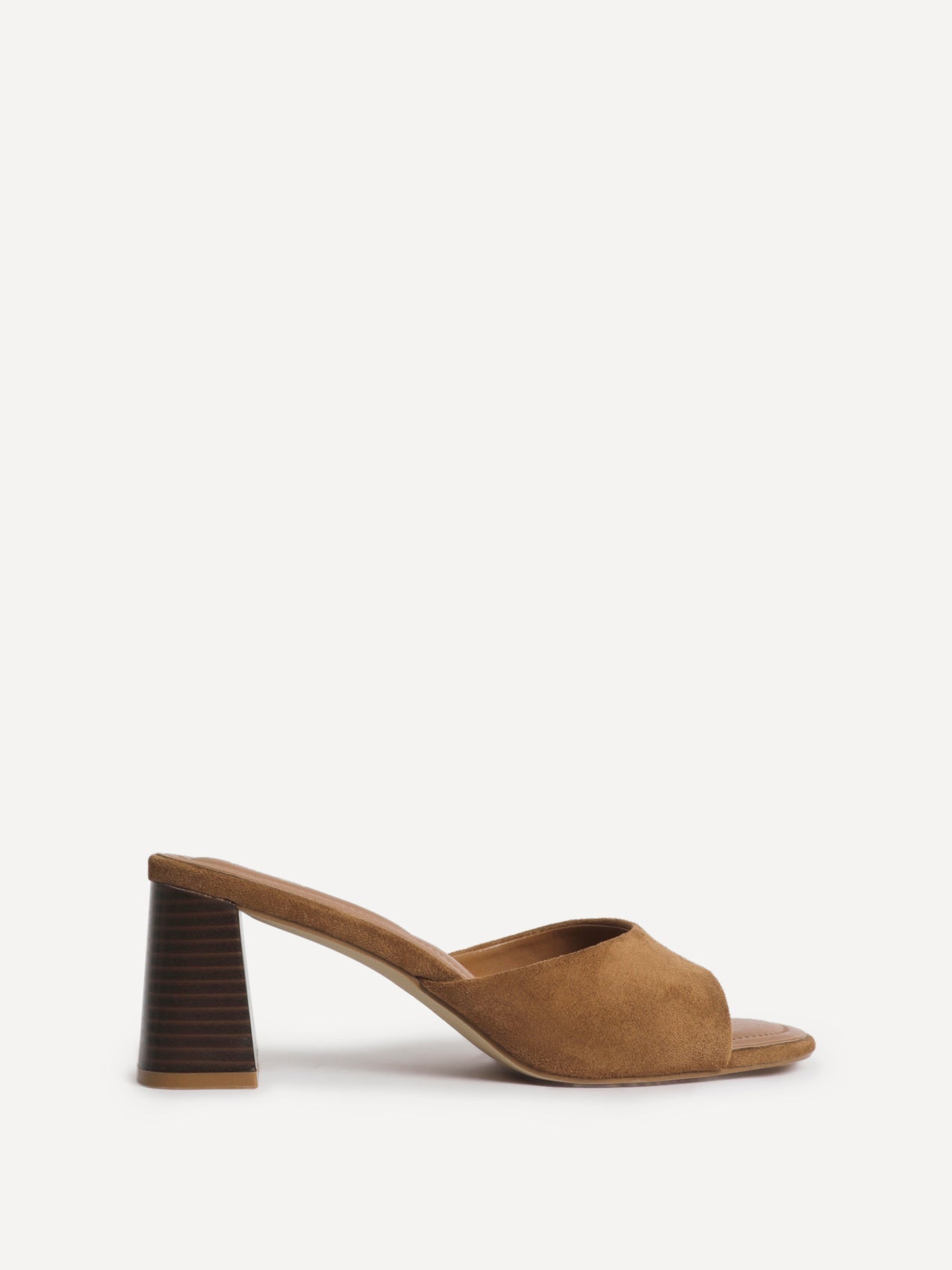 Cannes Tan Faux Suede Mule Heels