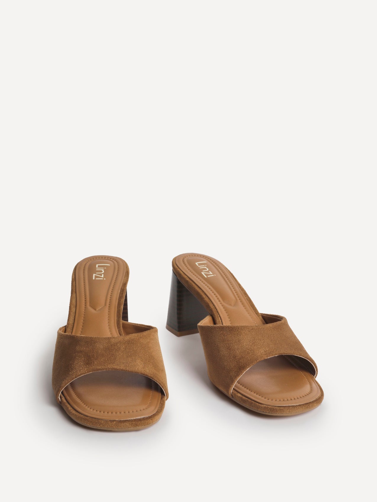 Cannes Tan Faux Suede Mule Heels