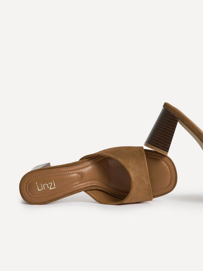 Cannes Tan Faux Suede Mule Heels