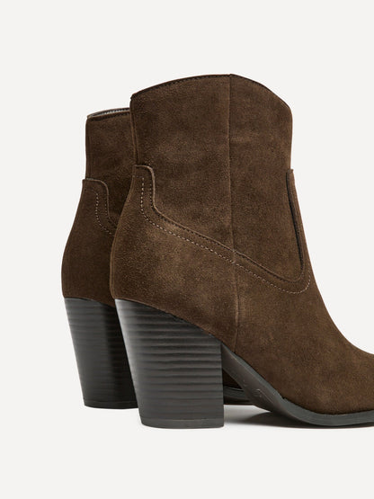 Canyon Brown Suede Leather Cowboy Ankle Boots