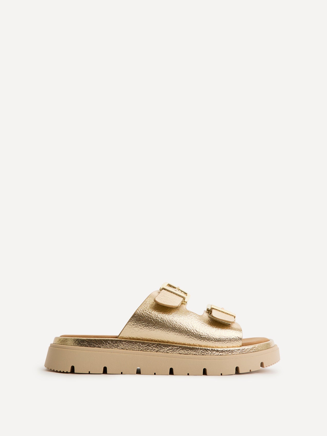 Capture Gold Double Buckle Flat Sandals