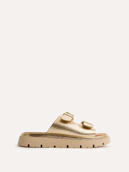 Capture Gold Double Buckle Flat Sandals