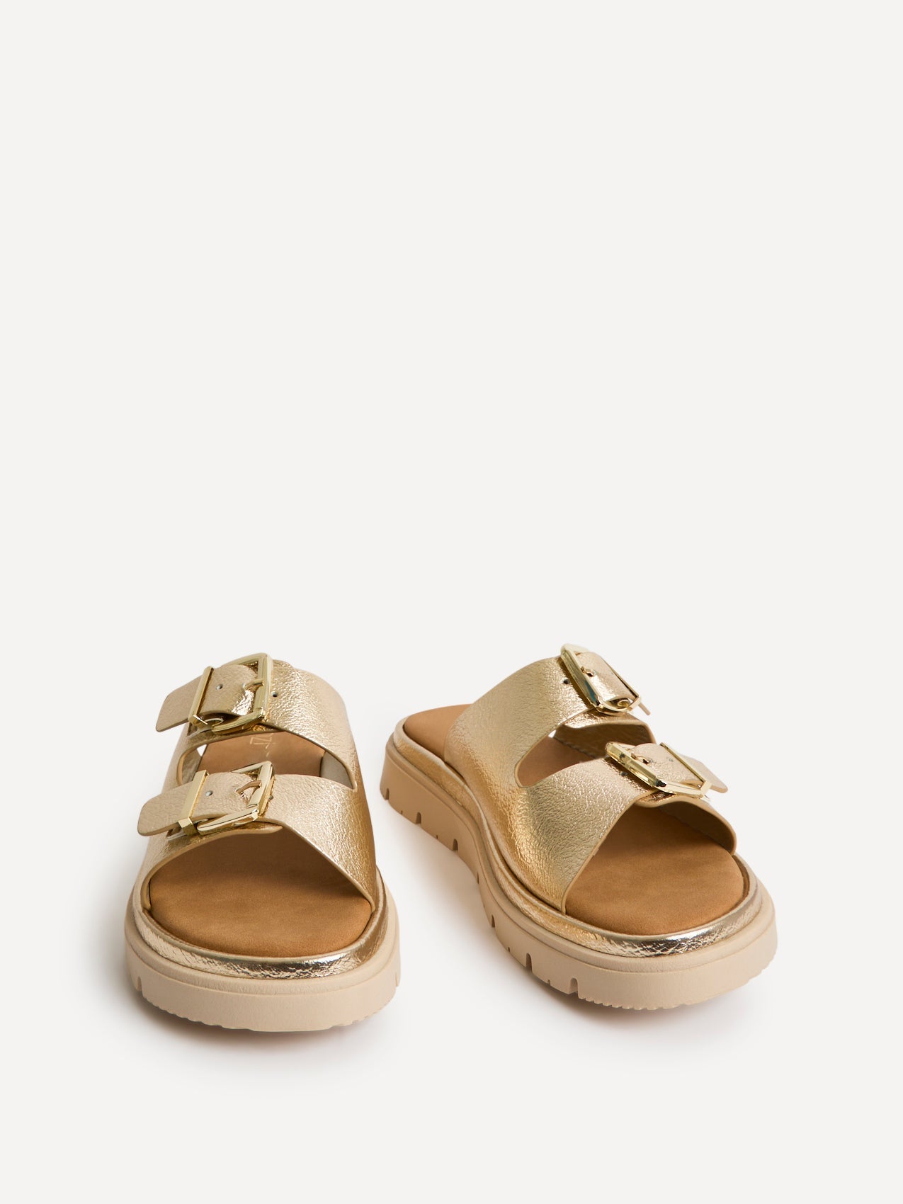 Capture Gold Double Buckle Flat Sandals