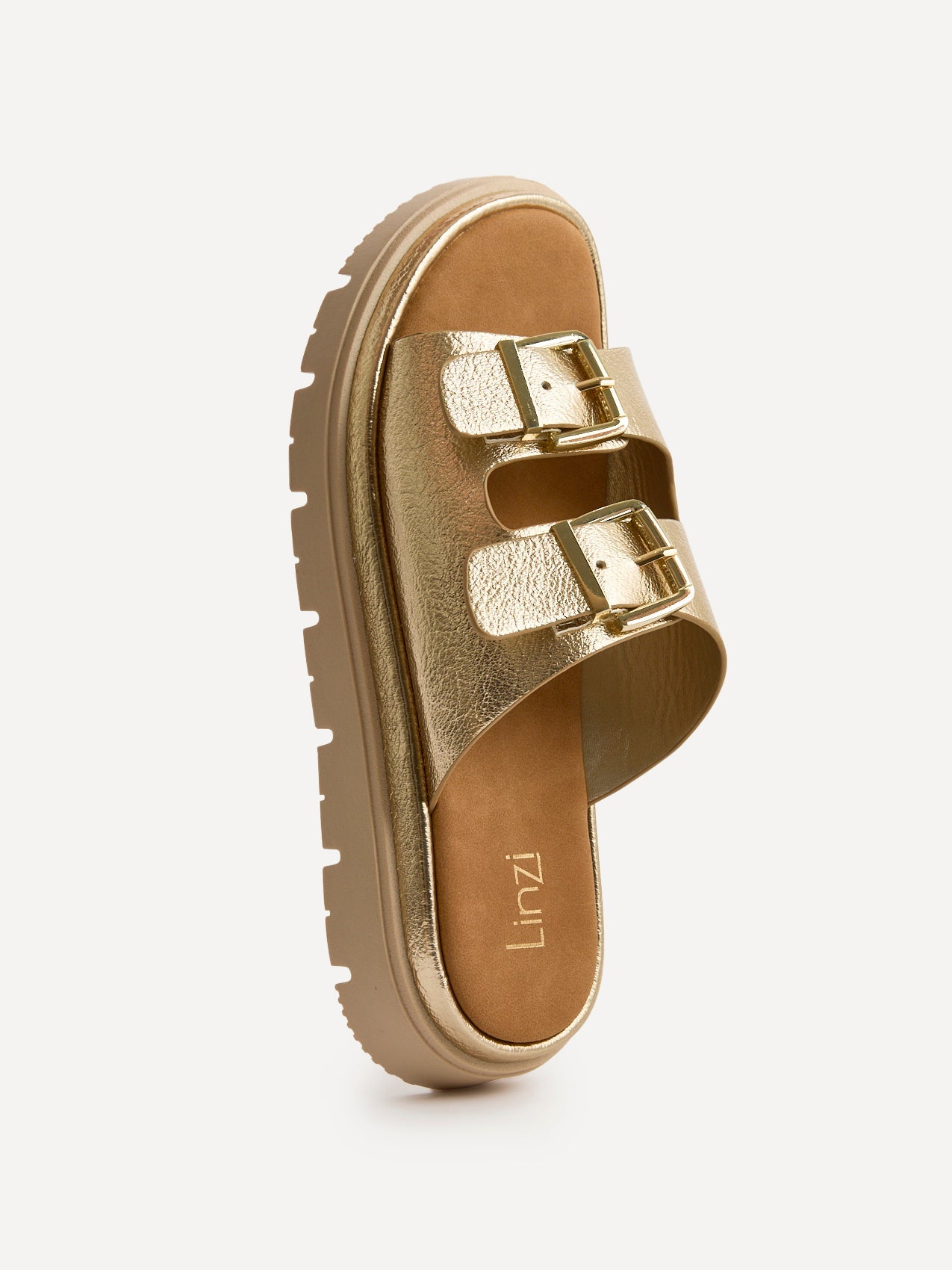 Capture Gold Double Buckle Flat Sandals
