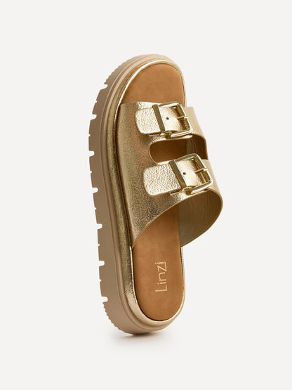 Capture Gold Double Buckle Flat Sandals