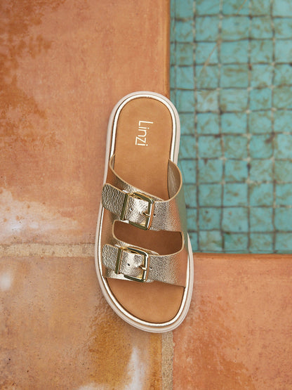 Capture Gold Double Buckle Flat Sandals