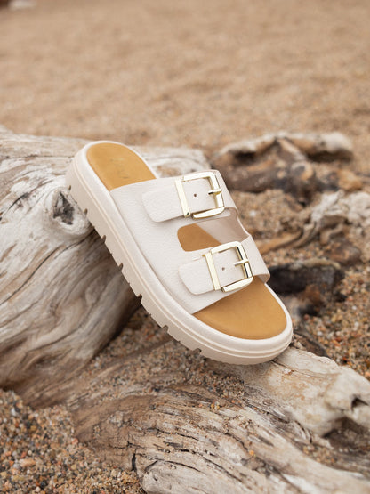 Capture Nude Double Buckle Flat Sandals