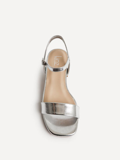 Carlie Wide Fit Silver Faux Leather Low Heels