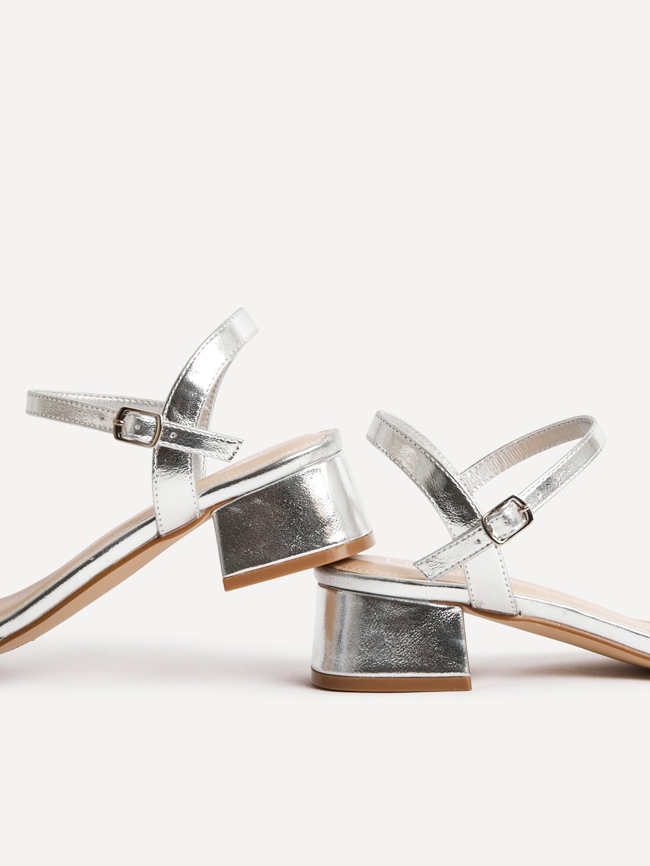 Carlie Wide Fit Silver Faux Leather Low Heels