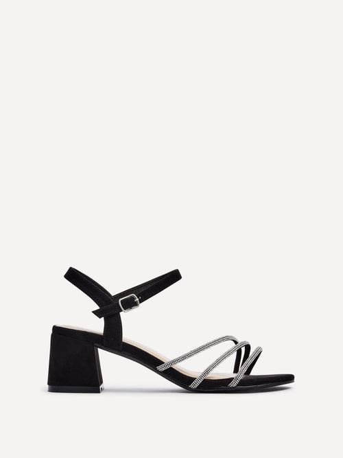 Carnation Black Diamante Heeled Sandals
