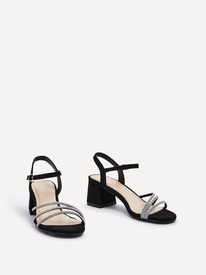Carnation Black Diamante Heeled Sandals