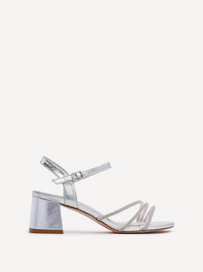 Carnation Silver Diamante Heeled Sandals