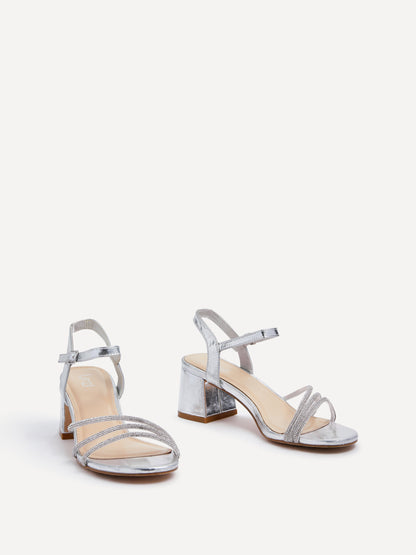Carnation Silver Diamante Heeled Sandals
