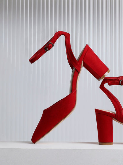 Carrie Red Faux Suede Court Heels