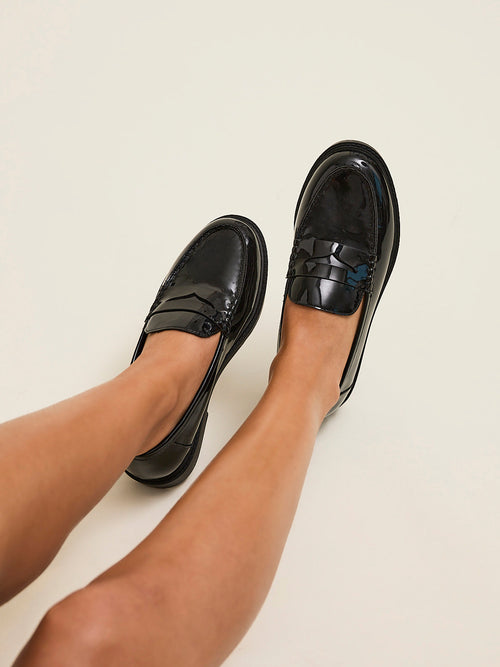 Cartia Wide Fit Black Patent Loafers