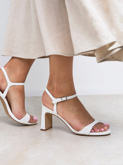 Charisma White Faux Leather Heeled Sandals