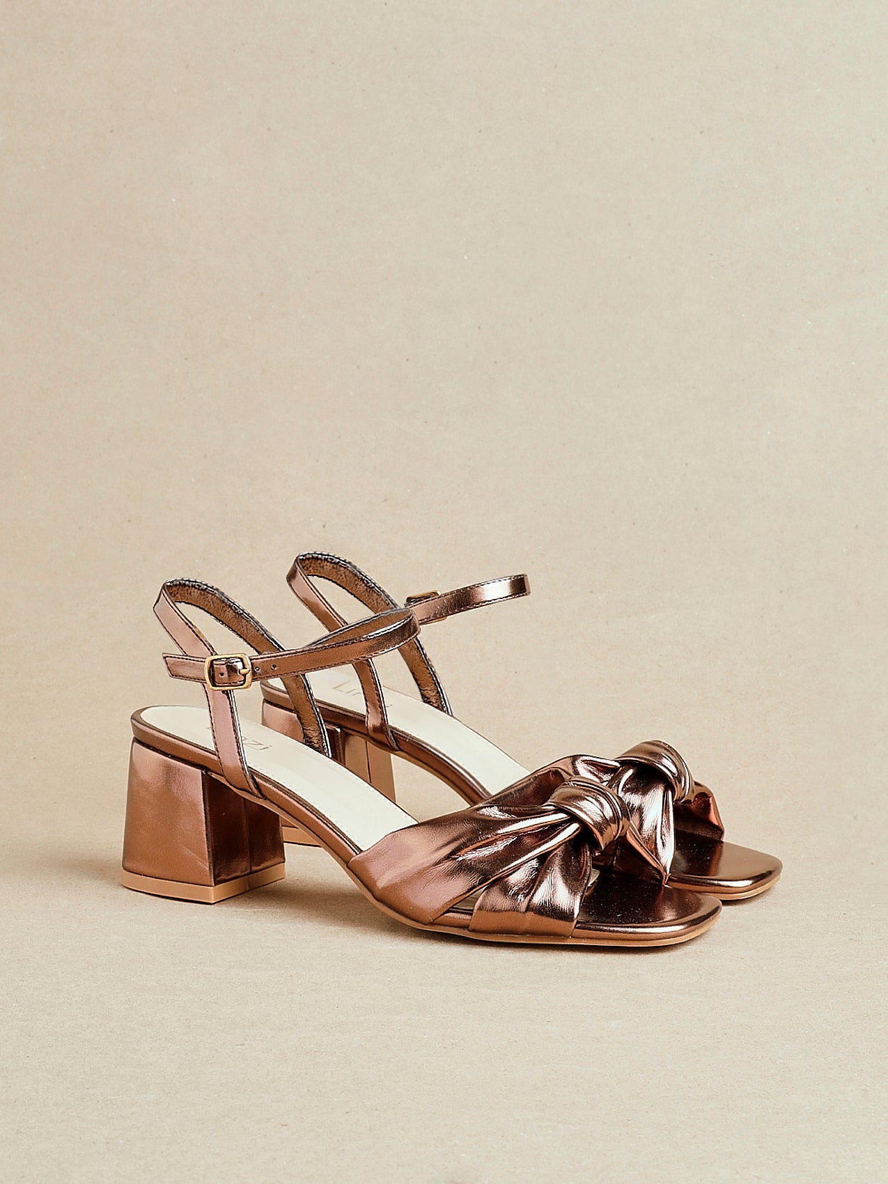 Charlotte Bronze Faux Leather Knotted Heels