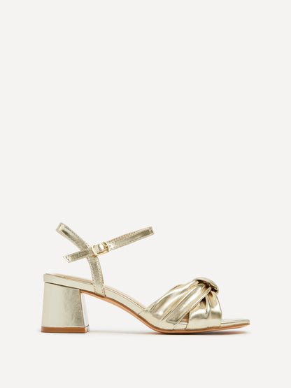 Charlotte Gold Faux Leather Knotted Heels