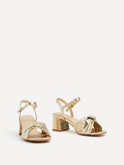 Charlotte Gold Faux Leather Knotted Heels