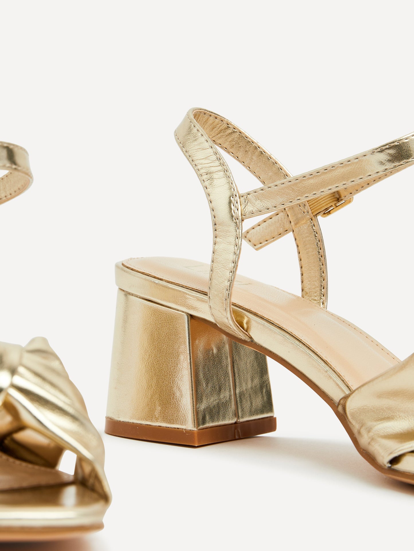 Charlotte Gold Faux Leather Knotted Heels
