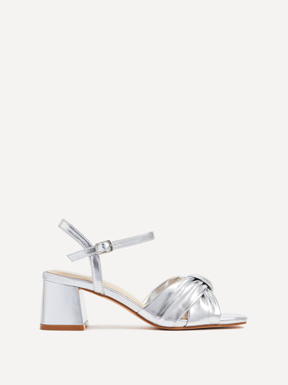 Charlotte Silver Faux Leather Knotted Heels