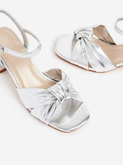 Charlotte Silver Faux Leather Knotted Heels