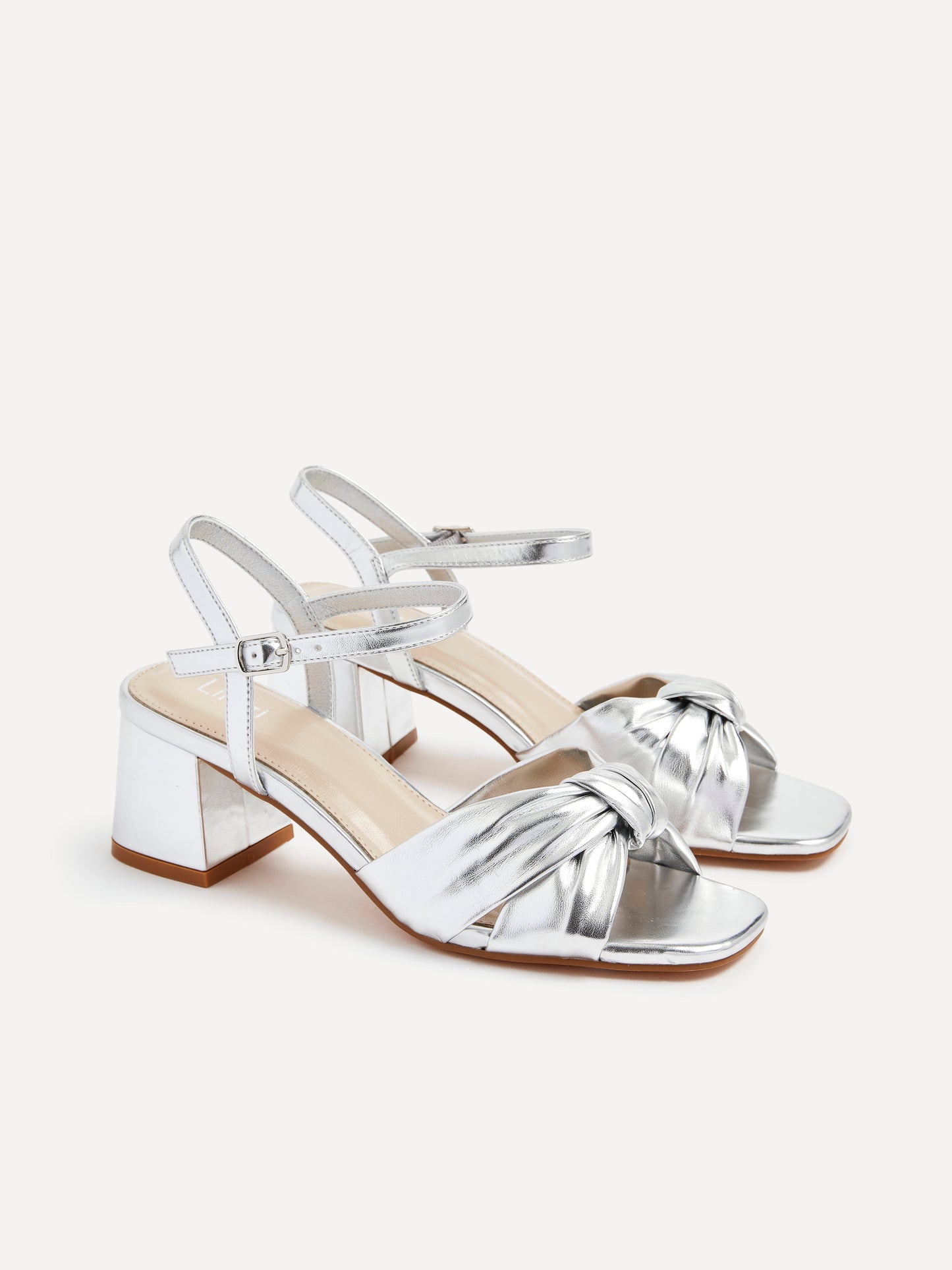 Charlotte Silver Faux Leather Knotted Heels