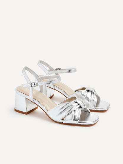 Charlotte Silver Faux Leather Knotted Heels