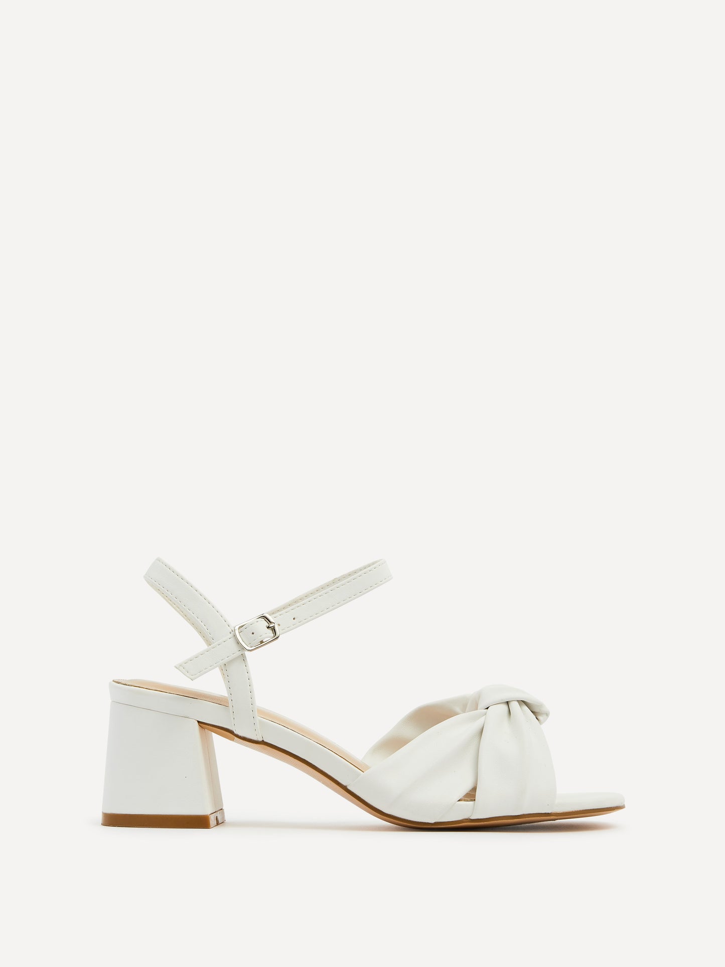 Charlotte White Faux Leather Knotted Heels