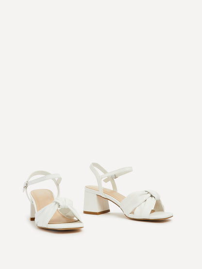 Charlotte White Faux Leather Knotted Heels