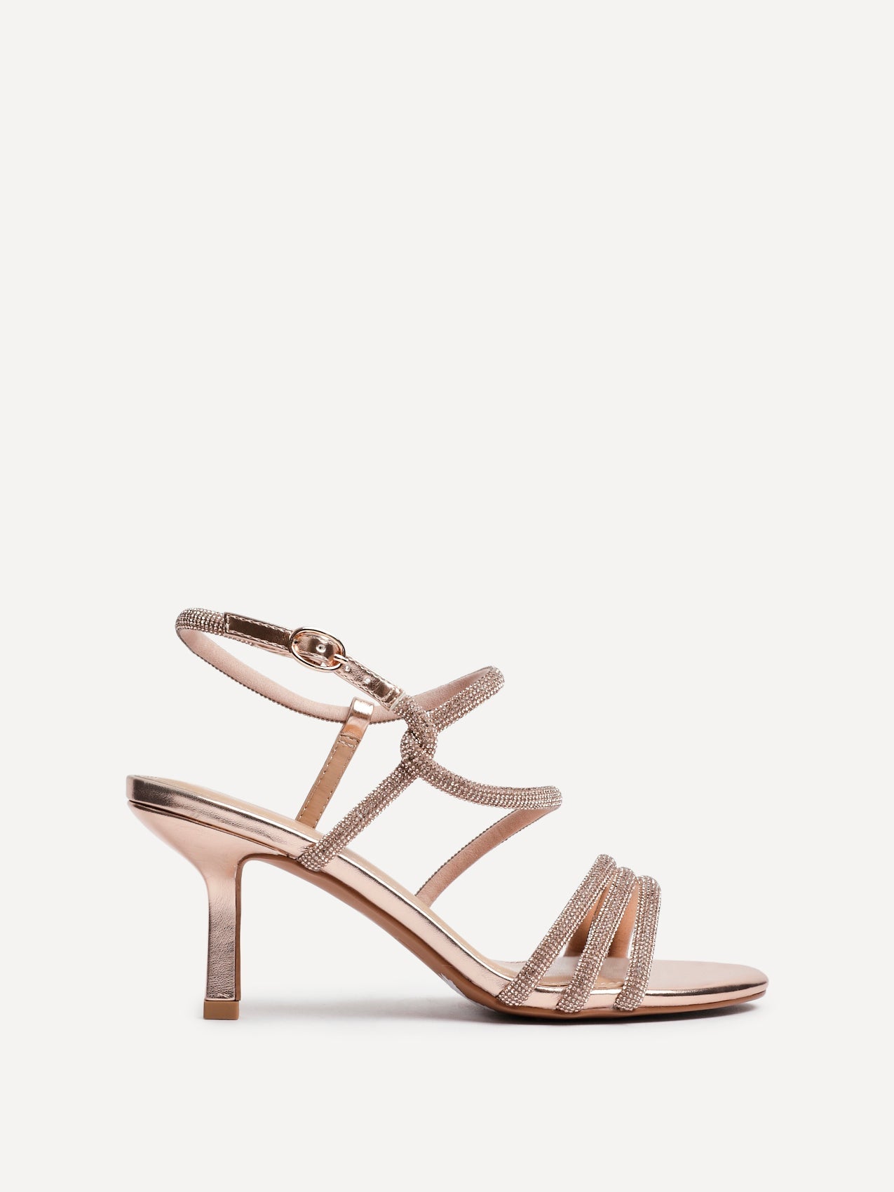 Charm Rose Gold Strappy Diamante Heels