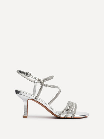 Charm Silver Strappy Diamante Heels