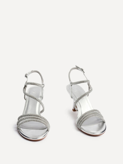 Charm Silver Strappy Diamante Heels