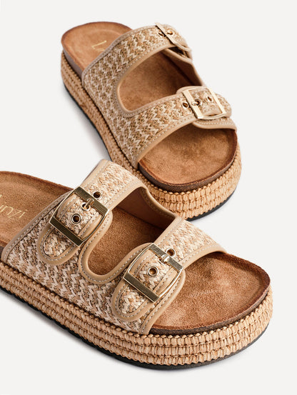 Cici Beige Flatform Slider Sandals