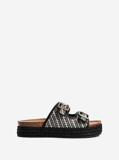 Cici Black Double Buckle Flatform Sandals