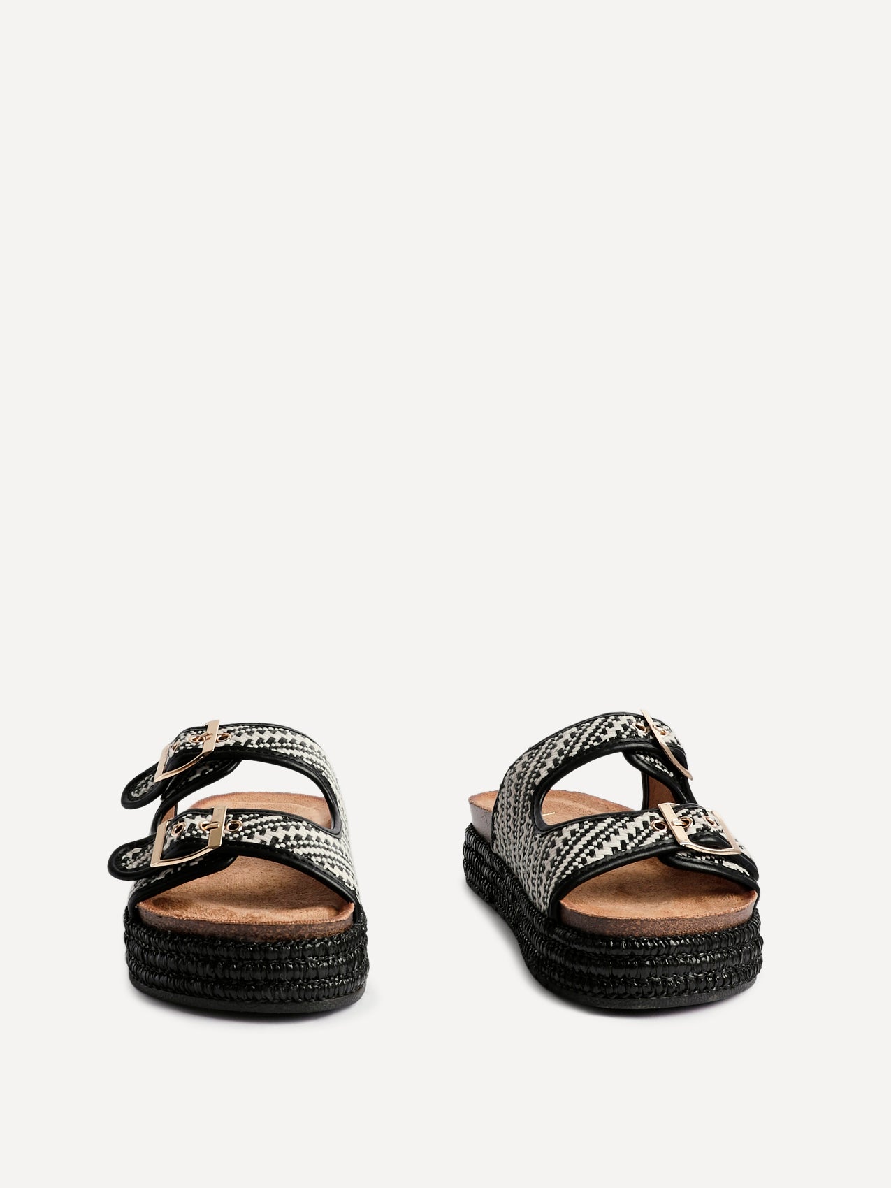 Cici Black Double Buckle Flatform Sandals
