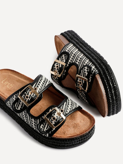 Cici Black Double Buckle Flatform Sandals