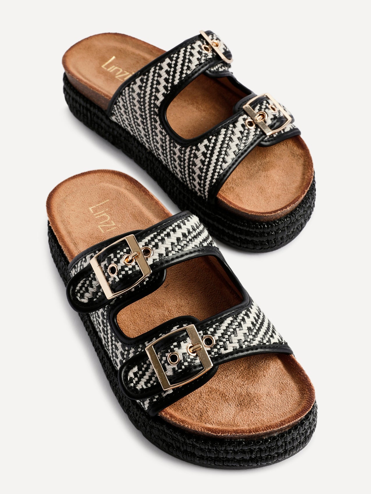 Cici Black Double Buckle Flatform Sandals