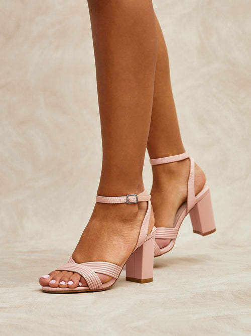 City Dusky Pink Faux Leather Heeled Sandals