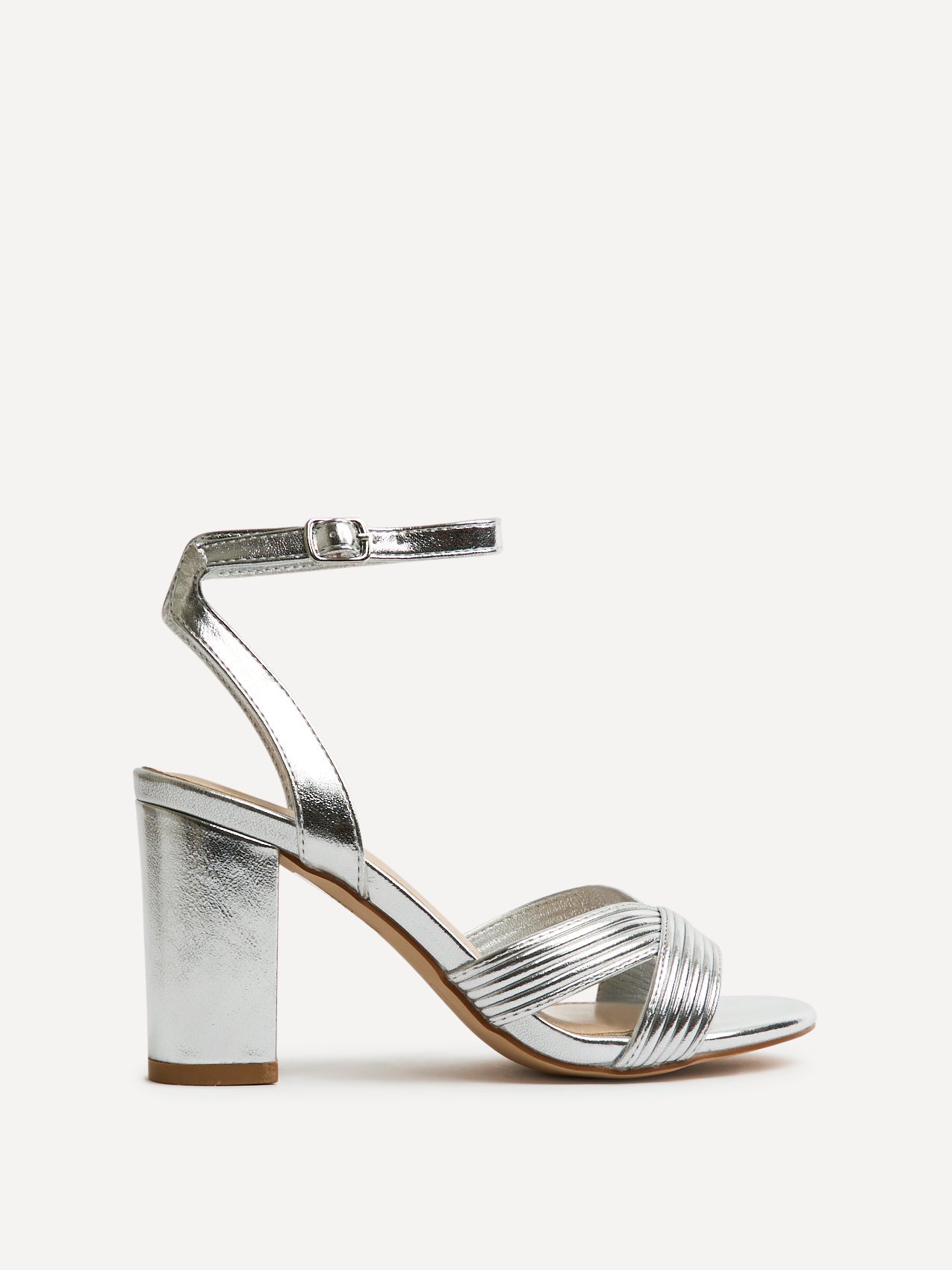 City Silver Faux Leather Heeled Sandals