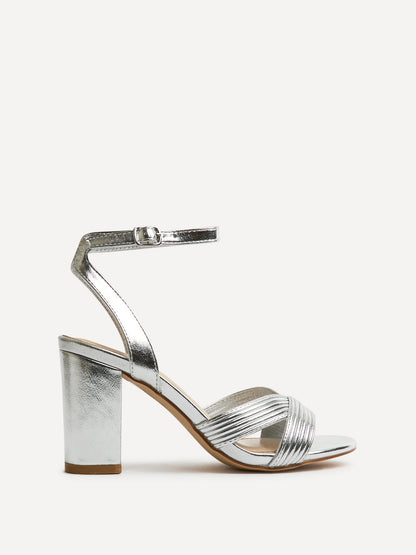 City Silver Faux Leather Heeled Sandals