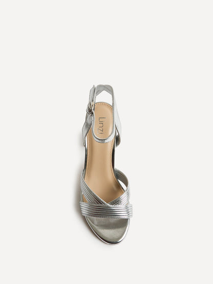 City Silver Faux Leather Heeled Sandals