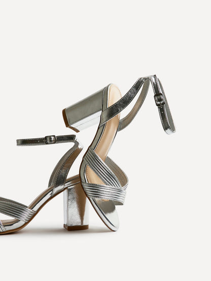 City Silver Faux Leather Heeled Sandals