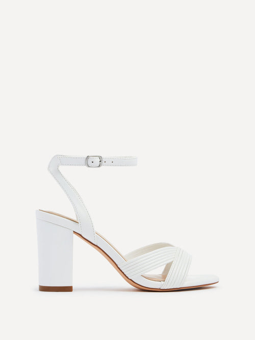 City White Faux Leather Heeled Sandals